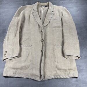 Vintage Breeches Linen Burlap Blazer Women 8 Tan Khaki‎ Western Dystopian Indie